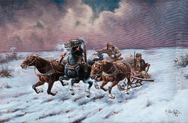 Winter Troika Oil Painting by Adolf Baumgartner