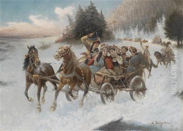 Happily Returning Home Oil Painting by Adolf Baumgartner