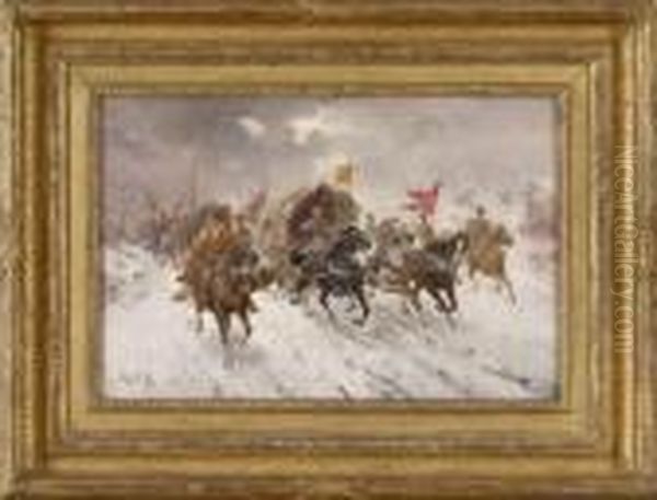 Transporting Gold In Siberia Oil Painting by Adolf Baumgartner