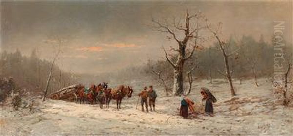 Winterliche Holzabfuhr Oil Painting by Adolf Baumgartner