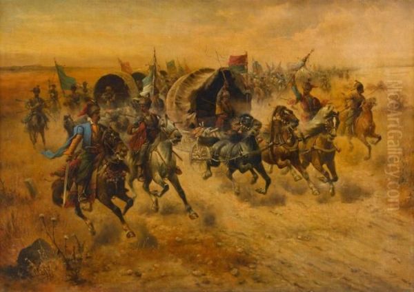 A Band Of Cossacks Oil Painting by Adolf Baumgartner