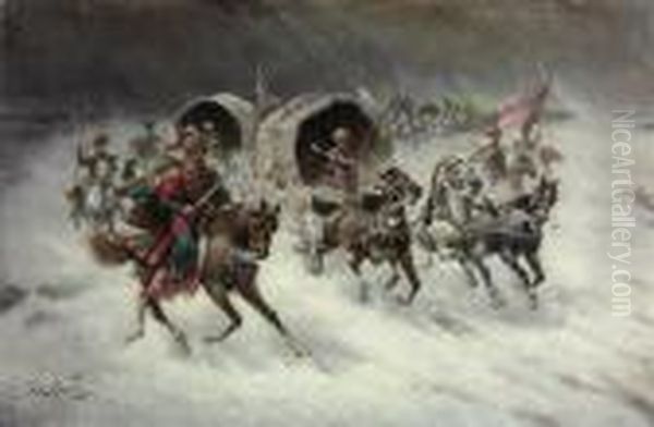 Gold Convoy In Siberia Oil Painting by Adolf Baumgartner