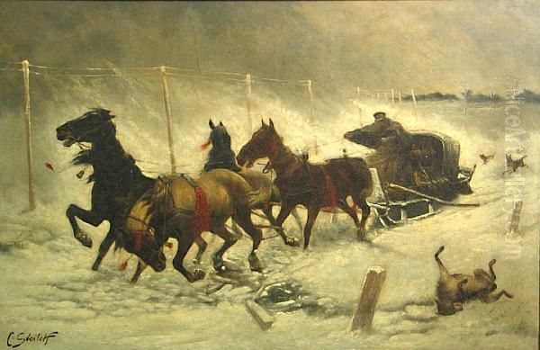 Through The Snow Oil Painting by Adolf Baumgartner