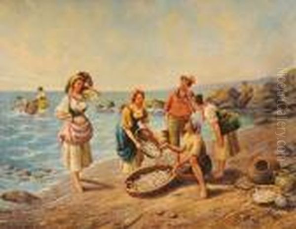 Le Retour De La Peche Oil Painting by Adolf Baumgartner