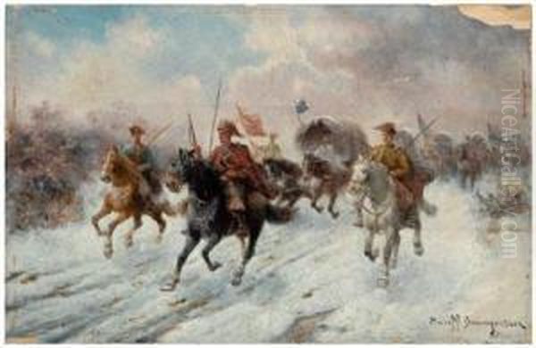 Cossack Charge Oil Painting by Adolf Baumgartner