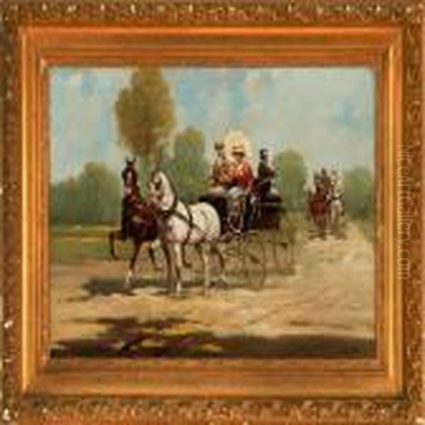 Distinguished Party In A Horse Carriage Oil Painting by Adolf Baumgartner