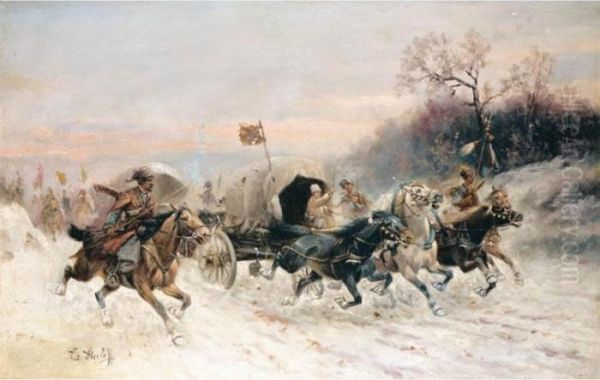 The Convoy In The Snow Oil Painting by Adolf Baumgartner