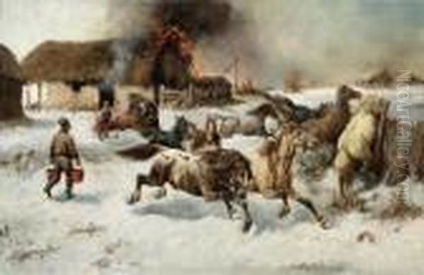 Fire On The Farm
Oil On Canvas Oil Painting by Adolf Baumgartner