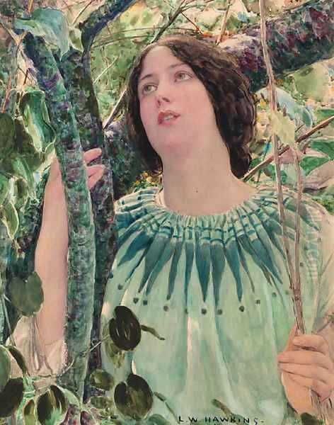 A young girl in a wood Oil Painting by Louis Welden Hawkins