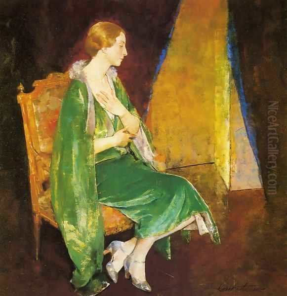 Woman in Green Oil Painting by Charles Hawthorne