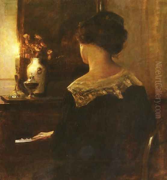 A Lady Playing The Piano Oil Painting by Carl Wilhelm Holsoe