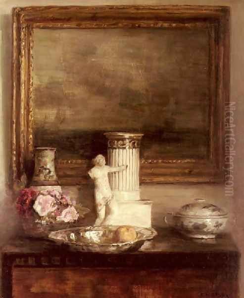 Still Life With Classical Column And Statue Oil Painting by Carl Wilhelm Holsoe