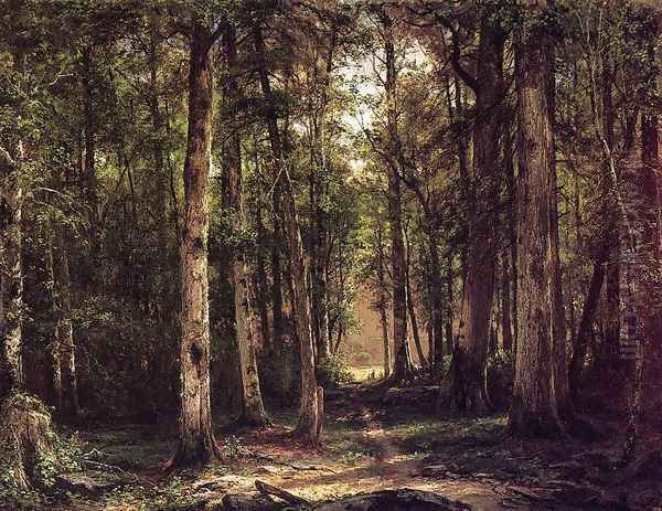 Forest Scene with Mother and Child Oil Painting by George Hetzel