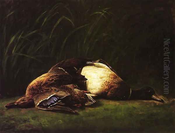 Nature Mort - Hen and Drake Mallard Oil Painting by George Hetzel