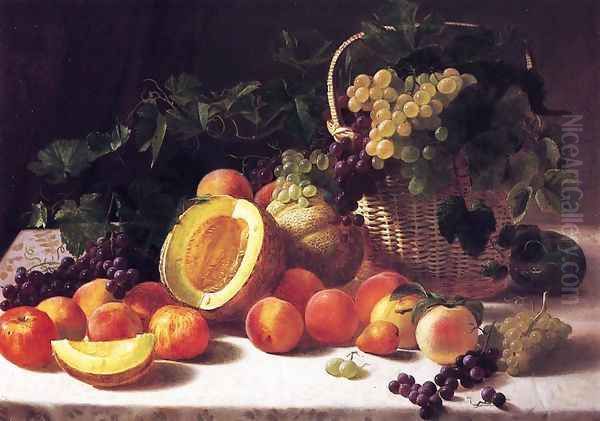 Still Life with Basket of Grapes Oil Painting by George Hetzel