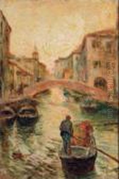 Canale Veneziano Oil Painting by Leonardo Bazzaro