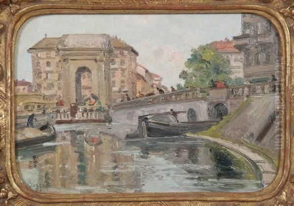 European Canal Scene Oil Painting by Leonardo Bazzaro