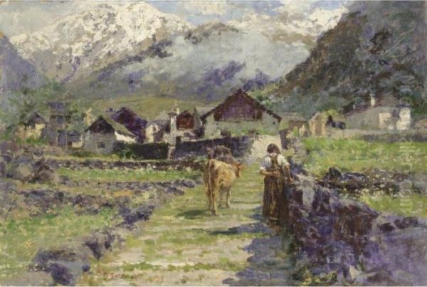 Villaggio Di Montagna Oil Painting by Leonardo Bazzaro