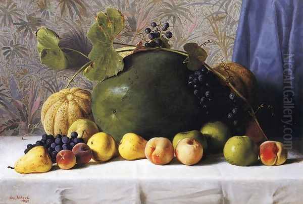 Watermelon, Cantaloupes, Grapes and Apples Oil Painting by George Hetzel