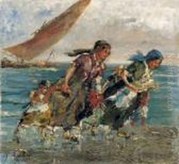 Sulla Spiaggia Oil Painting by Leonardo Bazzaro