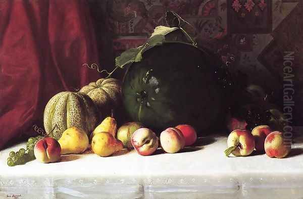 Still Life with Melons, Pears and Apples Oil Painting by George Hetzel