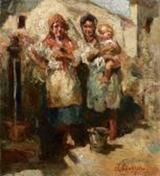 Famiglia A Cogne Oil Painting by Leonardo Bazzaro