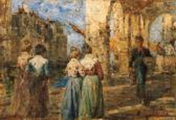 Donne A Venezia Oil Painting by Leonardo Bazzaro