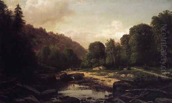 Boy Fishing in Mountain Stream, Mifflin County Oil Painting by George Hetzel