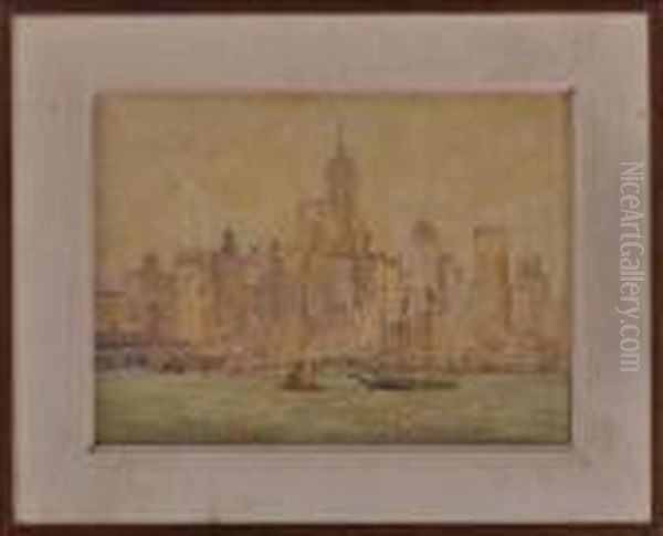 New York Harbor Scene Oil Painting by Reynolds Beal