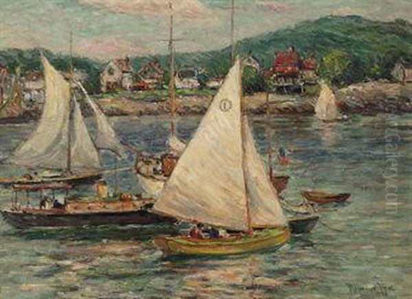 Yachts At Rockport, Massachusetts Oil Painting by Reynolds Beal