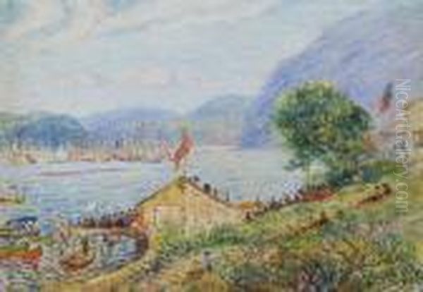 Ivy League Rowing Regatta, Poughkeepsie, N Y Oil Painting by Reynolds Beal