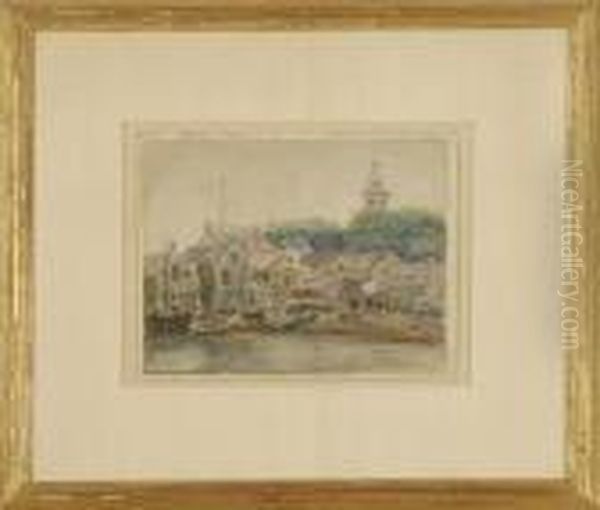 Nantucket Custom House And Captain's Club - Unitarian Church Oil Painting by Reynolds Beal