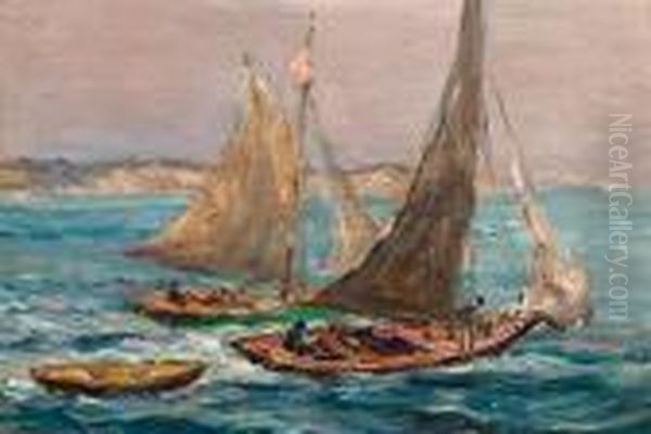 Starting Out, Rockport Harbor; Boat Battlingwaves Oil Painting by Reynolds Beal