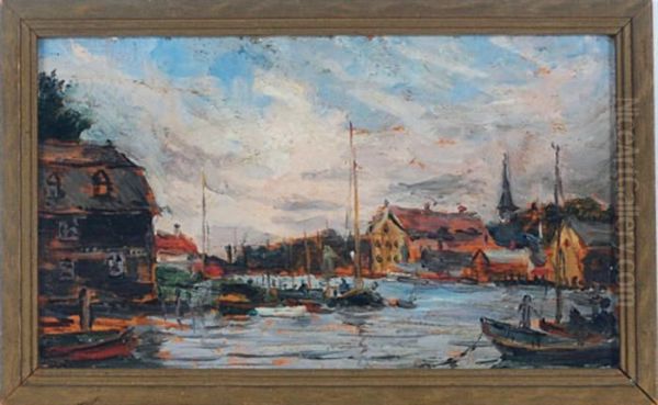 Harbor Town Oil Painting by Reynolds Beal