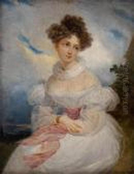 Portrait De Jeune Femme Sur Fond De Paysage Oil Painting by Reynolds Beal