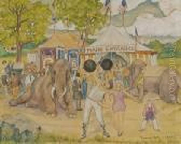 Circus Scene Oil Painting by Reynolds Beal