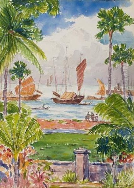 Tropical Coastal Scene Oil Painting by Reynolds Beal