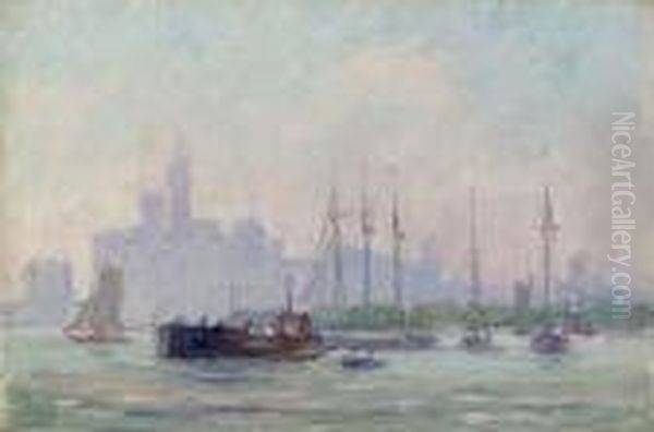 Sailboats In New York Harbor by Reynolds Beal