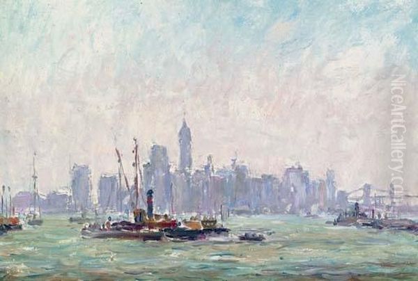 New York Harbor Oil Painting by Reynolds Beal