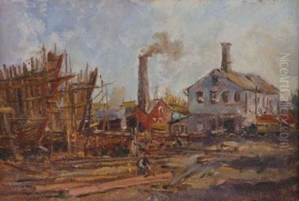 Palmer's Shipyard, Connecticut Oil Painting by Reynolds Beal