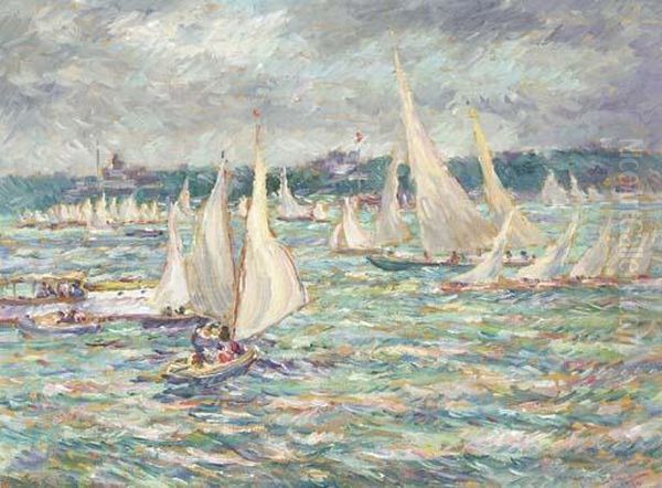 Marblehead Races Oil Painting by Reynolds Beal