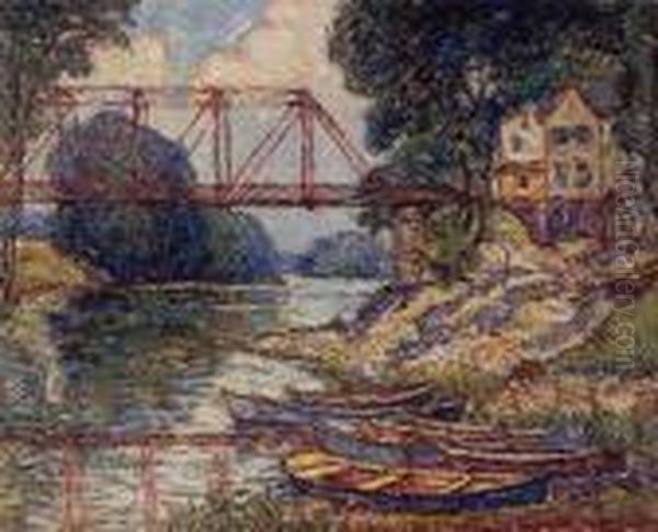 The Red Bridge, New Paltz, New York Oil Painting by Reynolds Beal