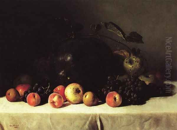 Still Life with Watermelon, Grapes and Apples Oil Painting by George Hetzel