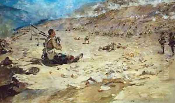 Piper George Findlater 1872-1942 of the Gordon Highlanders earning the Victoria Cross at Dargai in 1897 Oil Painting by Edward Matthew Hale