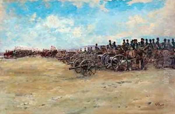 Royal Horse Artillery and Lancers waiting to move off Oil Painting by Edward Matthew Hale