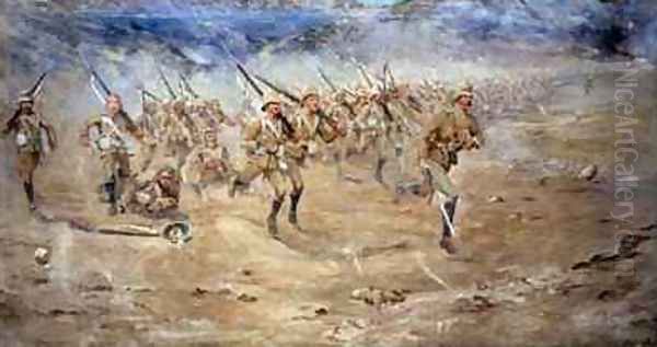 Return of the Fore and Aft Gloucestershire Regiment advancing to the attack India North West Frontier Oil Painting by Edward Matthew Hale