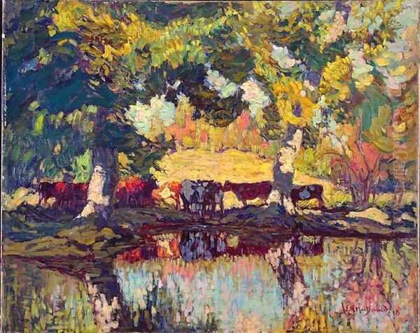 Cattle by the Creek Oil Painting by James Edward Hervey MacDonald