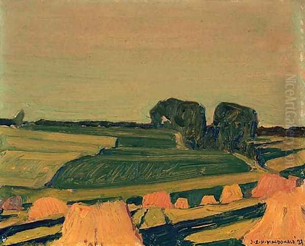 In a Wheat Field, Evening Shadows Oil Painting by James Edward Hervey MacDonald