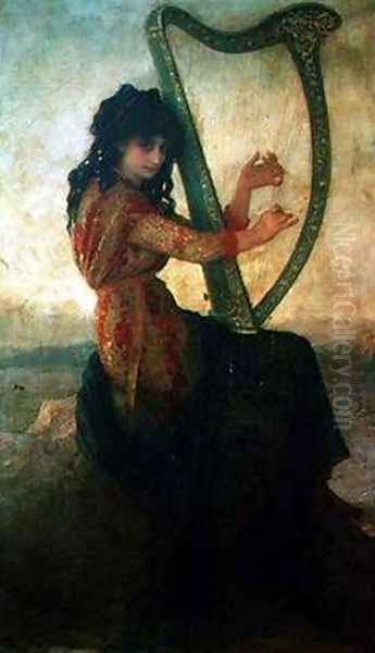 Muse Playing the Harp Oil Painting by Antoine Auguste Ernest Hebert