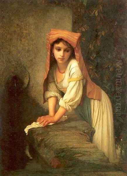 Young pensive girl Oil Painting by Antoine Auguste Ernest Hebert